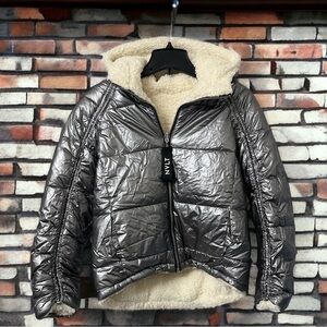 NVLT Reversible Faux Sherpa Puffer Coat, Available in Silver and Black